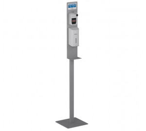 Stand con termómetro + dosificador automático en spray desinfectante gris