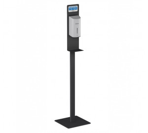 Stand con dosificador automático en spray desinfectante de manos negro