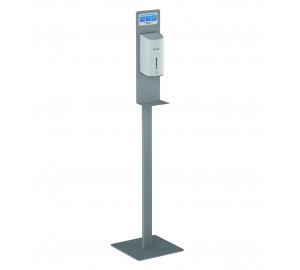 Stand con dosificador automático en spray desinfectante de manos gris